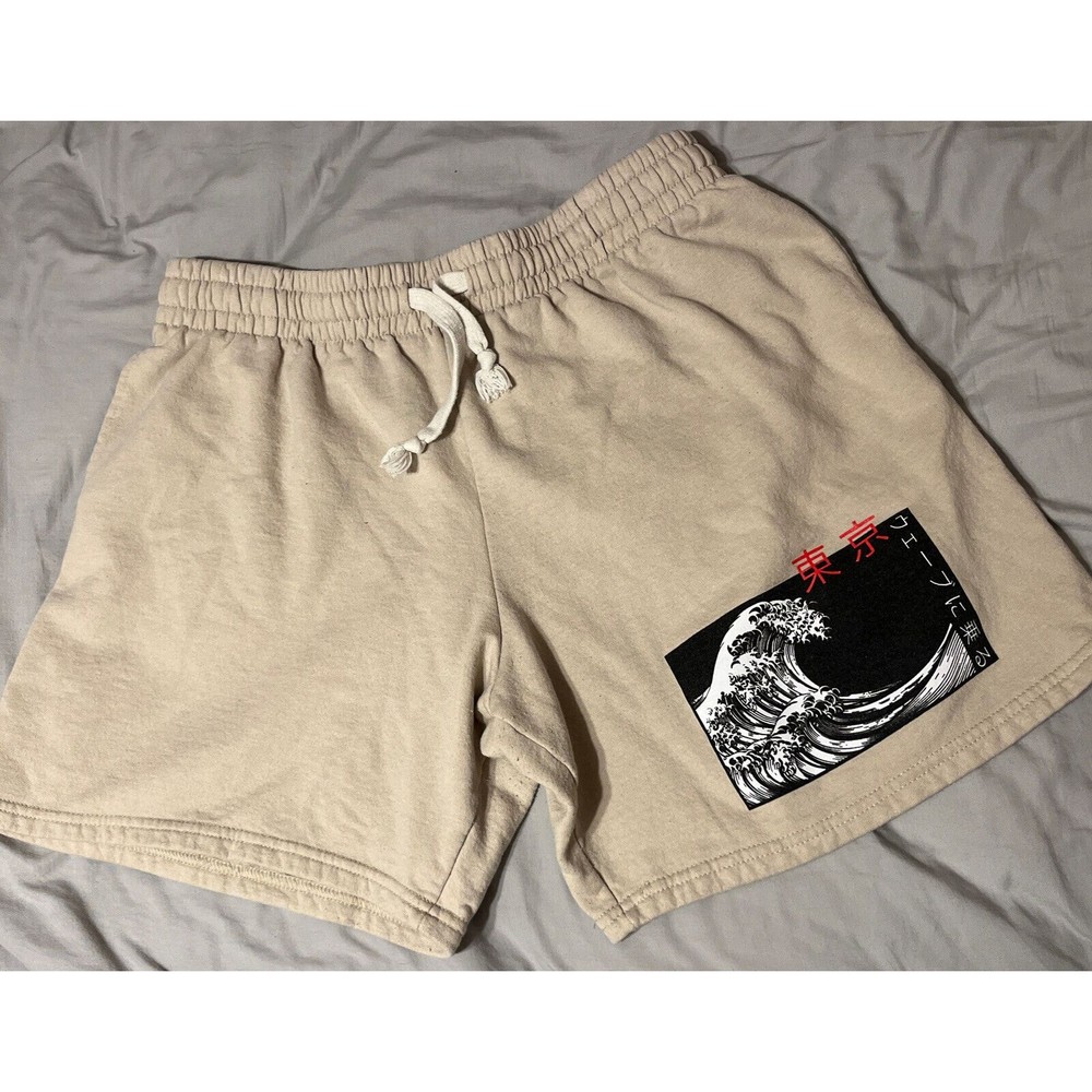 Bowery Supply Co Cotton Sweat Shorts Adult XL Tan Wave Oceanic Script Mens